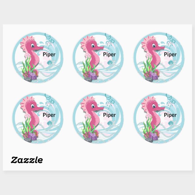 Baby Seahorse | Stickers ronds personnalisés roses (Feuille)