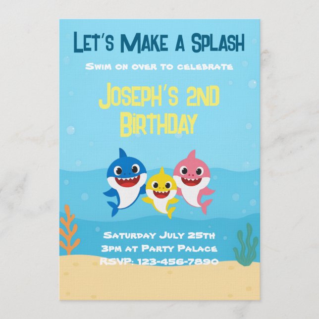 Baby Shark Birthday Invitation (Devant)