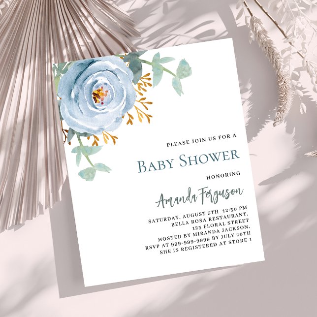 Baby shower à budget floral bleu poussiéreux (Créateur téléchargé)