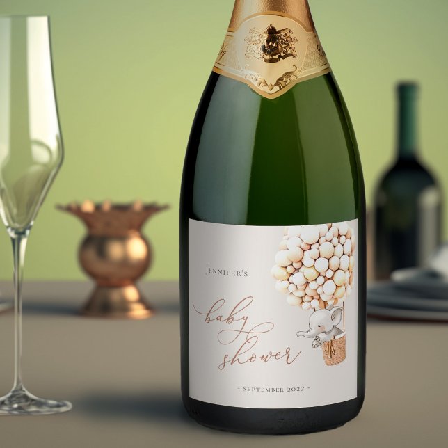 Baby shower à bulle éléphant Étiquette à vin étinc (Créateur téléchargé)