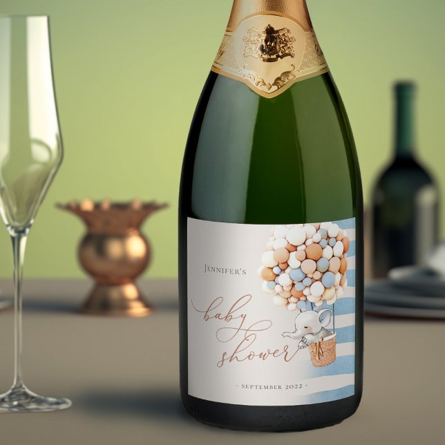 Baby shower à bulle éléphant Étiquette à vin étinc (Créateur téléchargé)