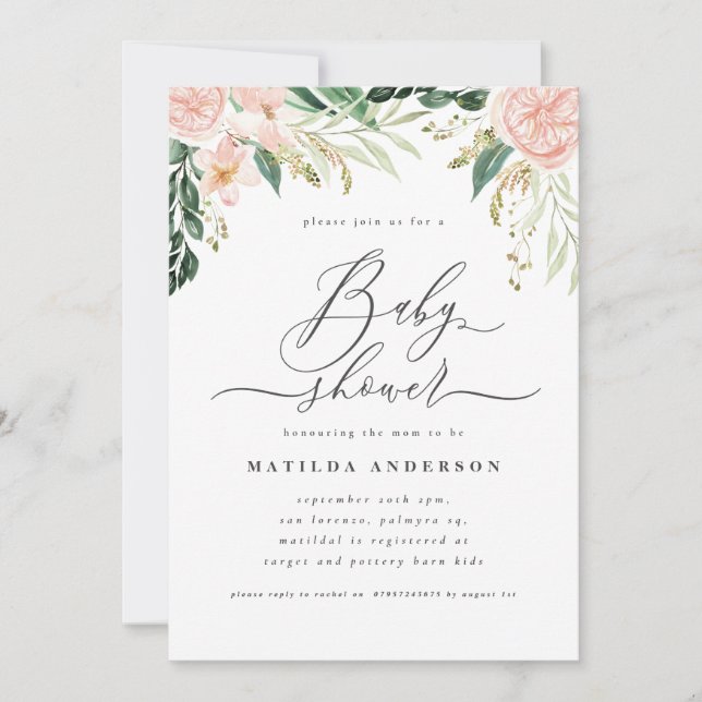 Baby shower à fleurs de pêche rose (Devant)