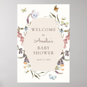 Baby shower à fleurs papillon Affiche de bienvenue