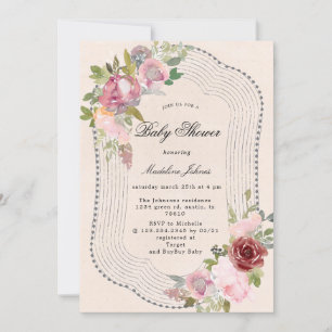 baby shower à fleurs rose bordeaux rustique invita