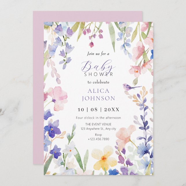 Baby shower à ressort floral aquarelle Invitation (Devant / Derrière)