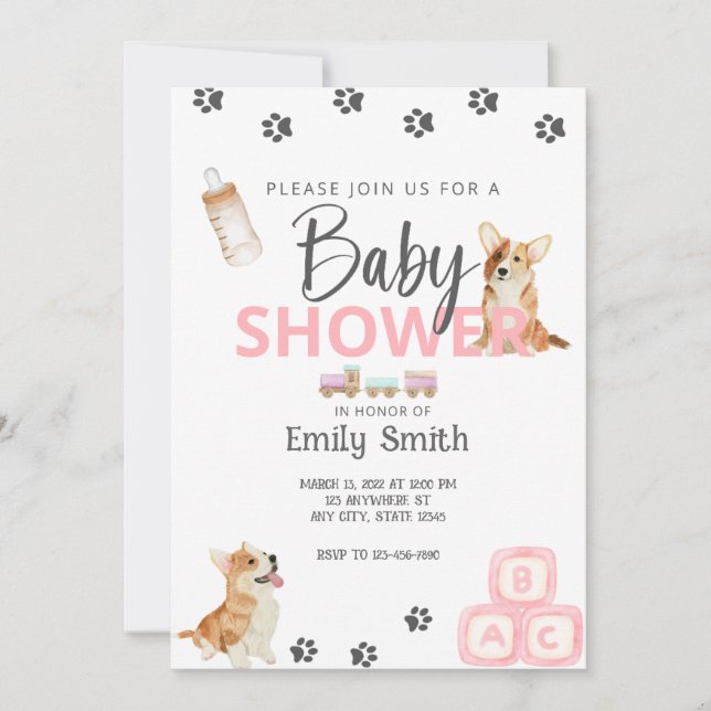 Baby shower à thème Corgi Invitation (Devant)