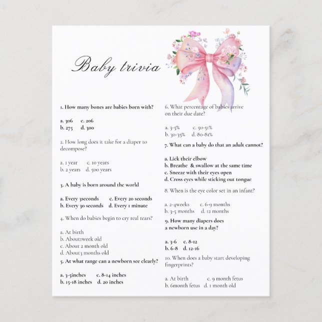 Baby shower à thème ruban - Jeu de trivia pour béb (Devant)