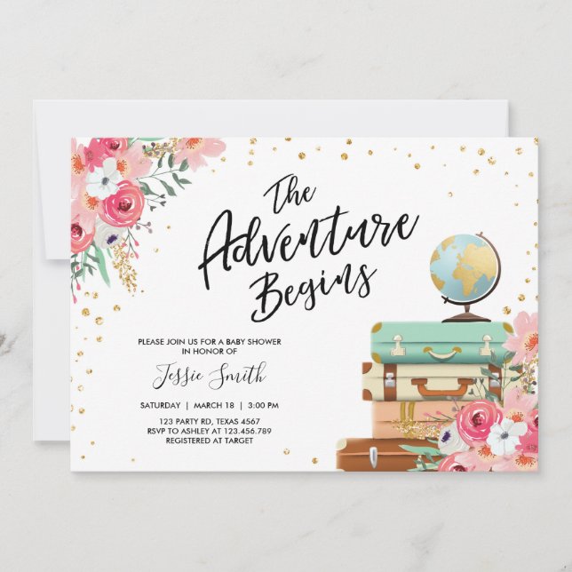 Baby shower à thème Voyage invitation Aventure com (Devant)