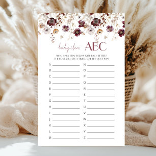 Baby Shower ABC Bourgogne Fleurs Sauvages Aquarell