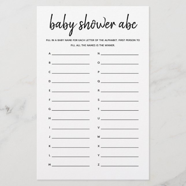 Baby shower ABC minimaliste Baby shower Jeu (Devant)