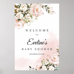 Baby shower affiche de bienvenue boho or rose