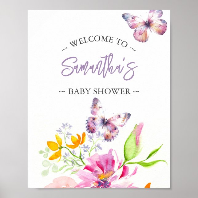 Baby shower Affiches Affiche de bienvenue papillon (Devant)