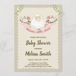 Baby shower agneau Invitation fille Ressort rose