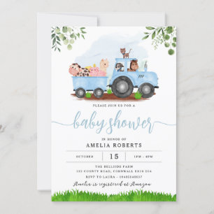 Baby shower agricole, Blue Tractor Invitation