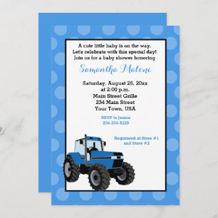 Baby shower agricole de tracteur bleu Invitation #