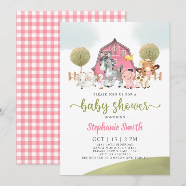 Baby shower agricole fille invitation (Devant / Derrière)