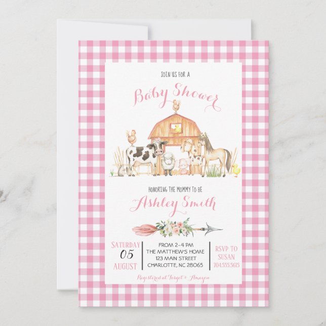 baby shower agricole Invitation fille rose (Devant)