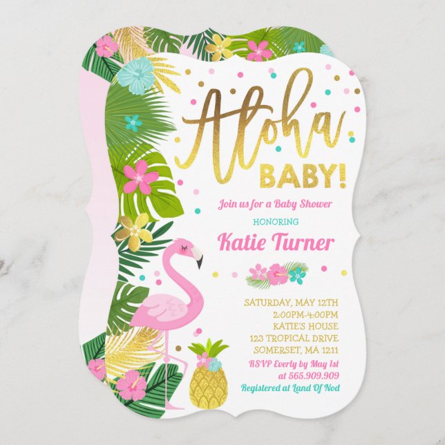 Baby shower Aloha Invitation Baby shower tropical (Devant / Derrière)