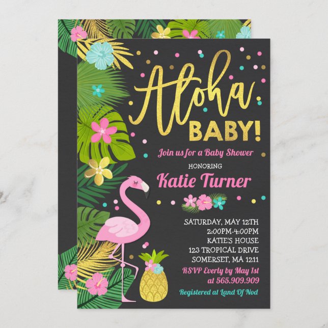 Baby shower Aloha Invitation Baby shower tropical (Devant / Derrière)