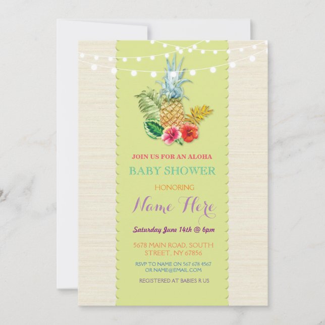 Baby shower Aloha Luau Invitation à l'ananas (Devant)