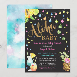 Baby shower Aloha Tropical Invitation Black