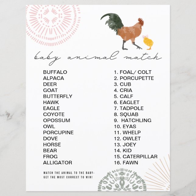 Baby shower animal de poule de fille match jeu (Devant)