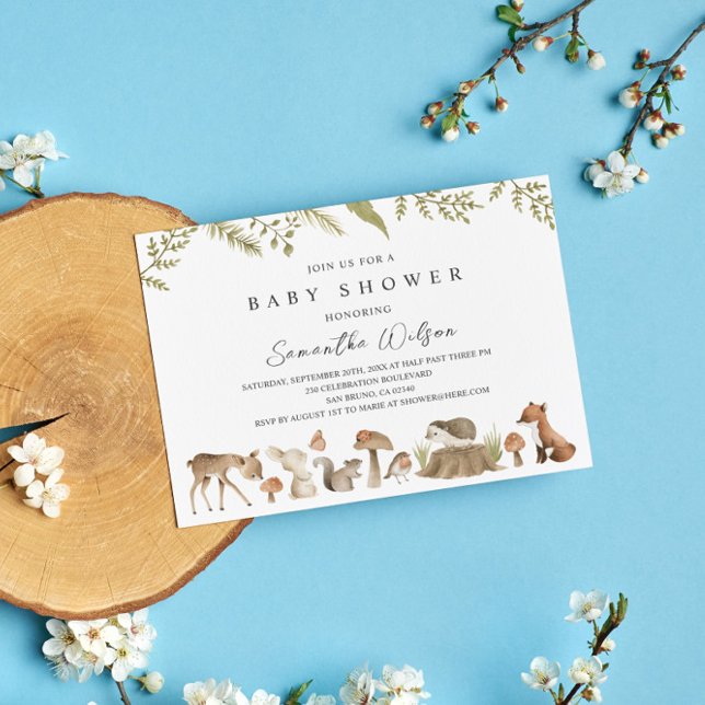 Baby shower animal forestier Carte postale Invitat (Créateur téléchargé)