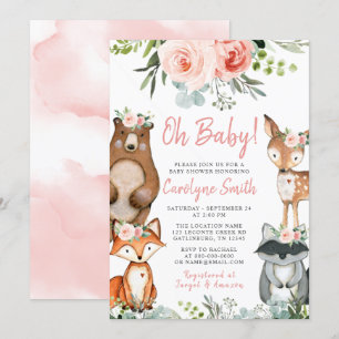Baby shower animal forestier Invitation verdure