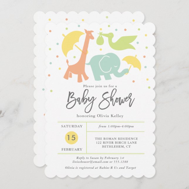 Baby shower animal, Invitation non sexiste (Devant / Derrière)