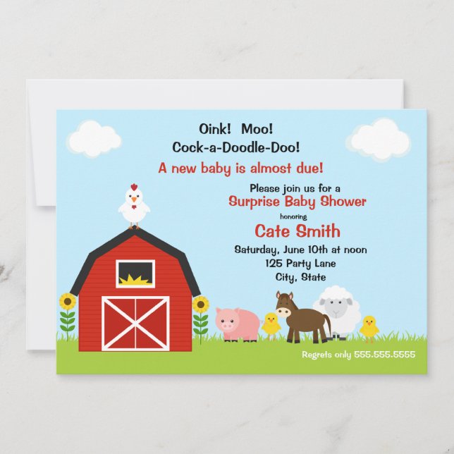Baby shower Animaux de ferme Invitation (Devant)