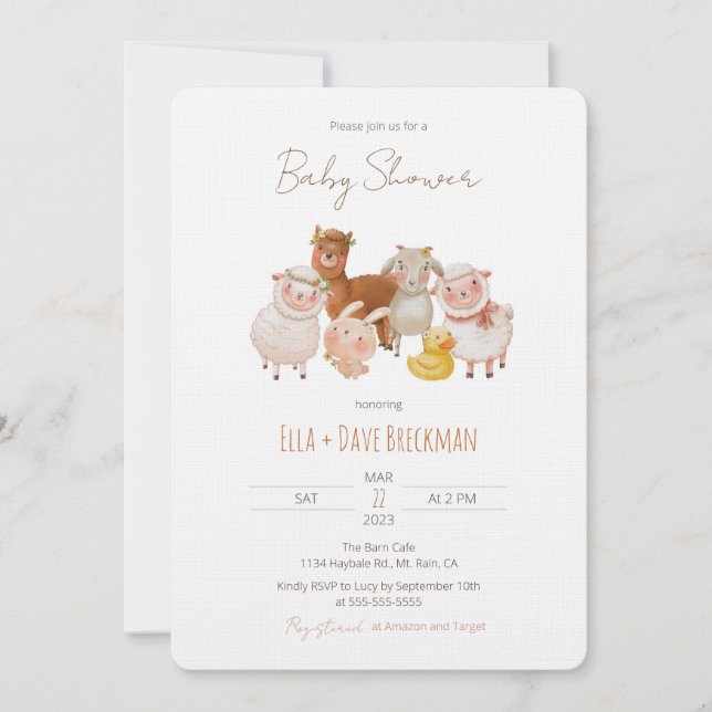 Baby shower Animaux de ferme mignons Invitation (Devant)
