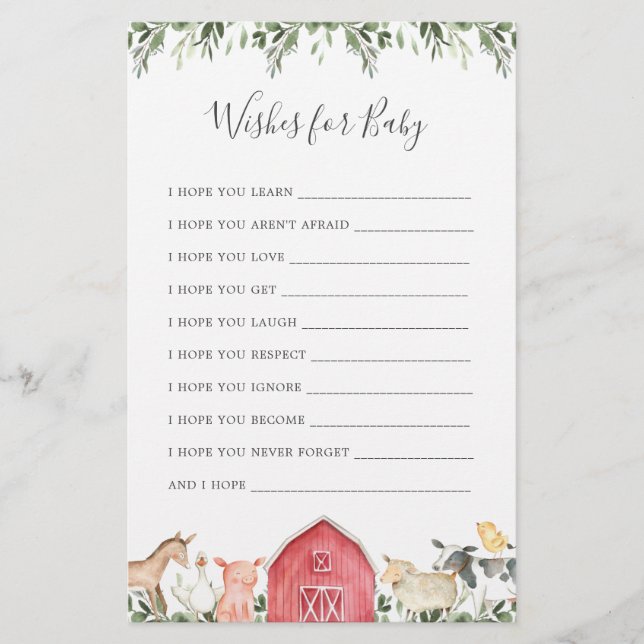 Baby shower Animaux De Ferme Voeux Pour Bébé (Devant)