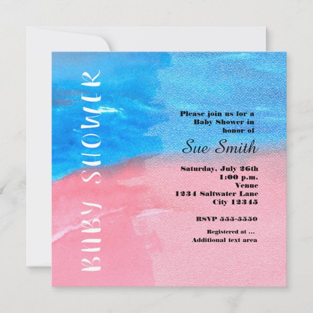 BABY SHOWER Aquarelle Bleu et rose Invitation (Devant)