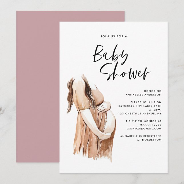 Baby shower aquarelle illustration script simple (Devant / Derrière)