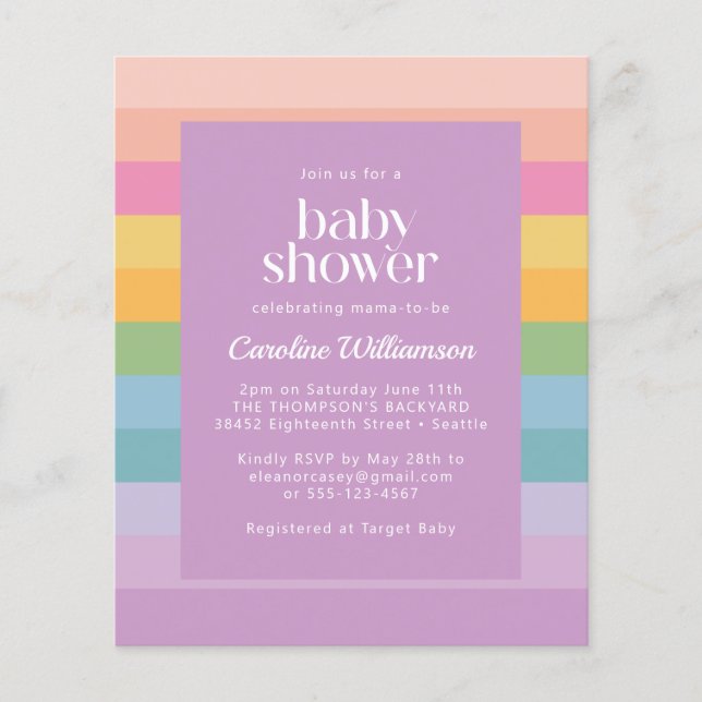 Baby Shower Arc-en-ciel à rayures pastel violet pa (Devant)