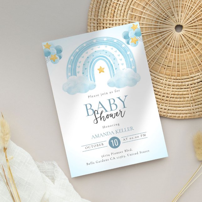 Baby shower arc-en-ciel bleu Invitation (Créateur téléchargé)