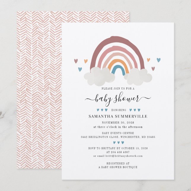 Baby shower arc-en-ciel Cute Boho Invitation Scrip (Devant / Derrière)
