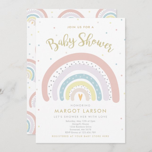 Baby shower arc-en-ciel Invitation genre neutre (Devant / Derrière)