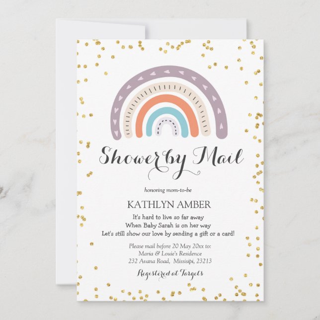 Baby shower arc-en-ciel par courrier Invitation (Devant)