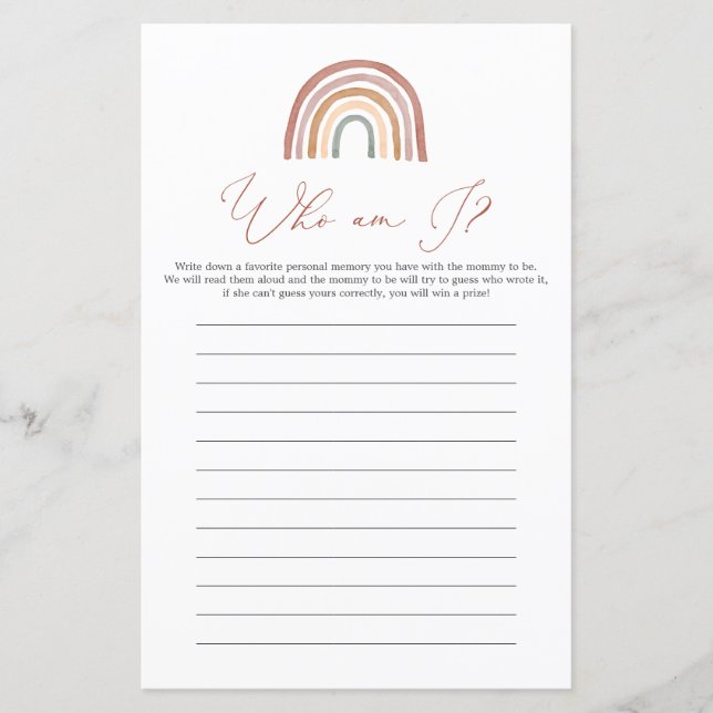 Baby shower arc-en-ciel Qui suis-je partie (Devant)