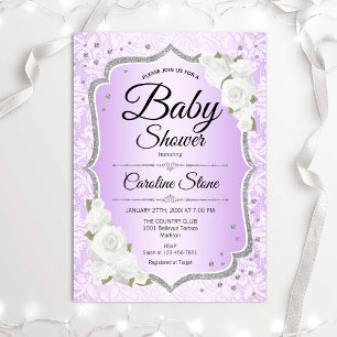 Baby shower - Argent blanc violet Invitation