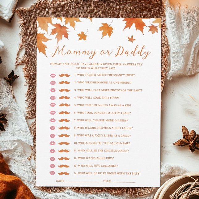 Baby shower Automne Devinez Qui Joue Carte (Créateur téléchargé)