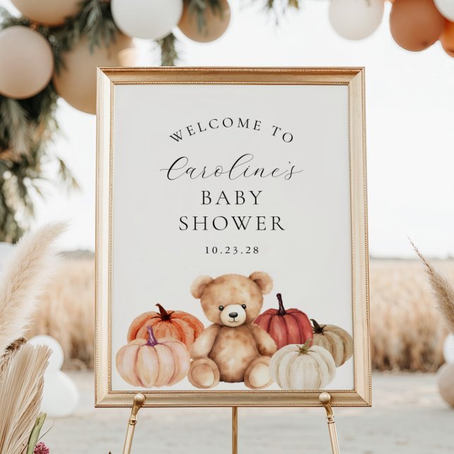 Baby shower Automne Teddy Bear Affiche de bienvenu (Créateur téléchargé)