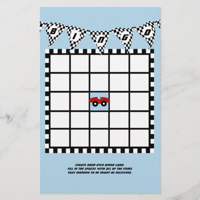Baby shower automobile course Bingo (Devant)
