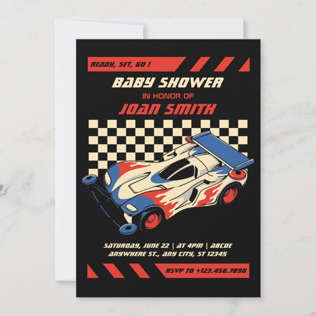 Baby shower automobile course Invitation (Devant)