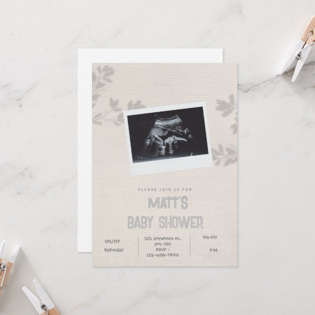 Baby shower Baby Boy invitation (Devant/Arrière en situation)