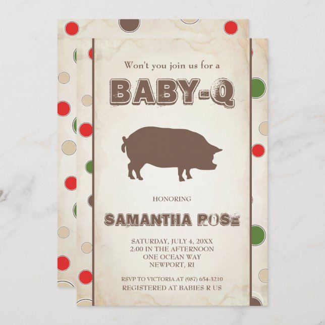 Baby shower BabyQ, BBQ Baby Q Invitation (Devant / Derrière)