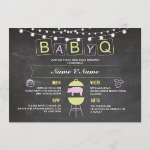 Baby shower BABYQ Pink Chalk Hog Roast Invitation