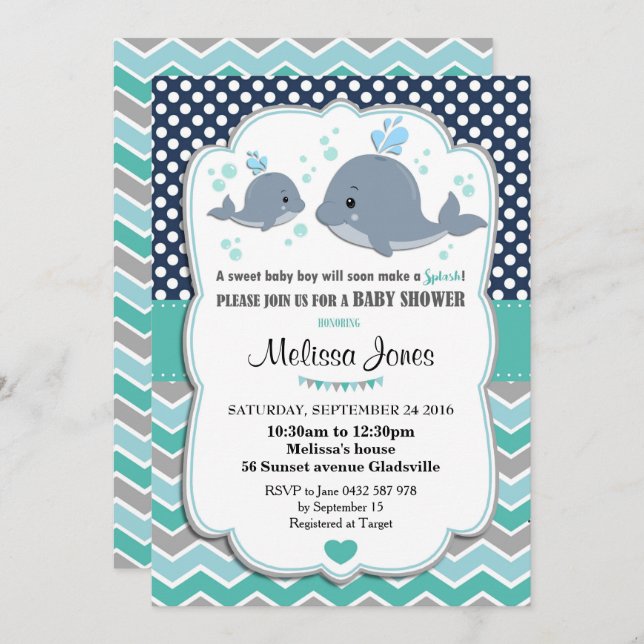 Baby shower baleine Invitation personnalisée Baby  (Devant / Derrière)