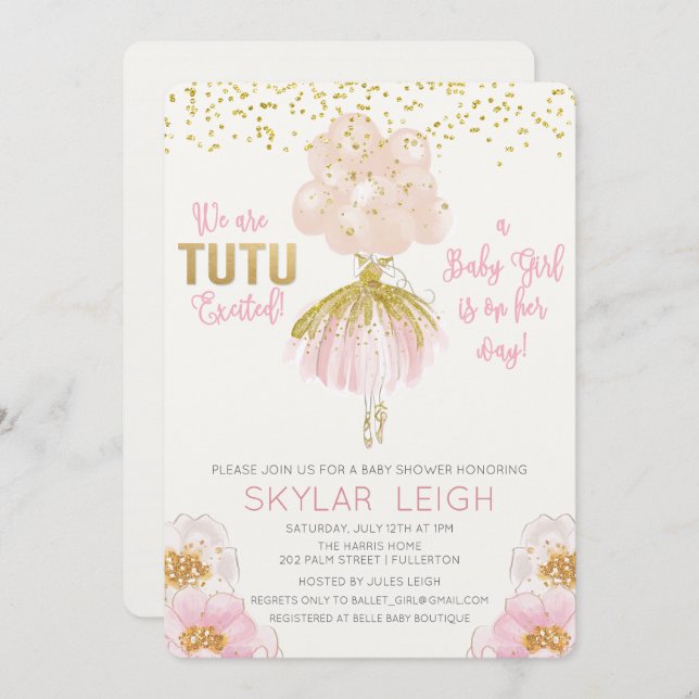 Baby shower Ballerina Ballet Invitation (Devant / Derrière)